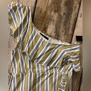 Lulus Yellow Striped One Shoulder Midi Dress